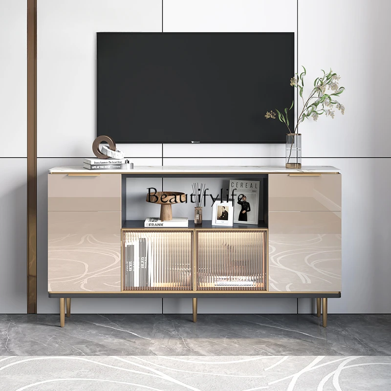 

Stone Plate Ultra-Thin TV Cabinet Simple TV Bench for Bedroom Solid Wood Light Luxury Cream Style TV Cabinet