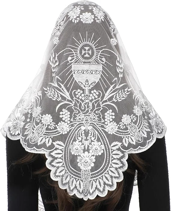 Embroidery Church Lace Mantilla Catholic Chapel Veil Triangular Head Covering Catholic Veil catholic church veil