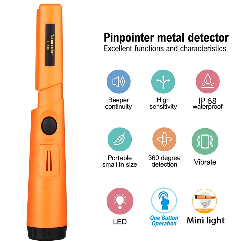 New TC-110 Handheld Metal Detector Positioning Rod with Anti-scratch Protection Cover IP68 Waterproof with LED Metal Pinpointing