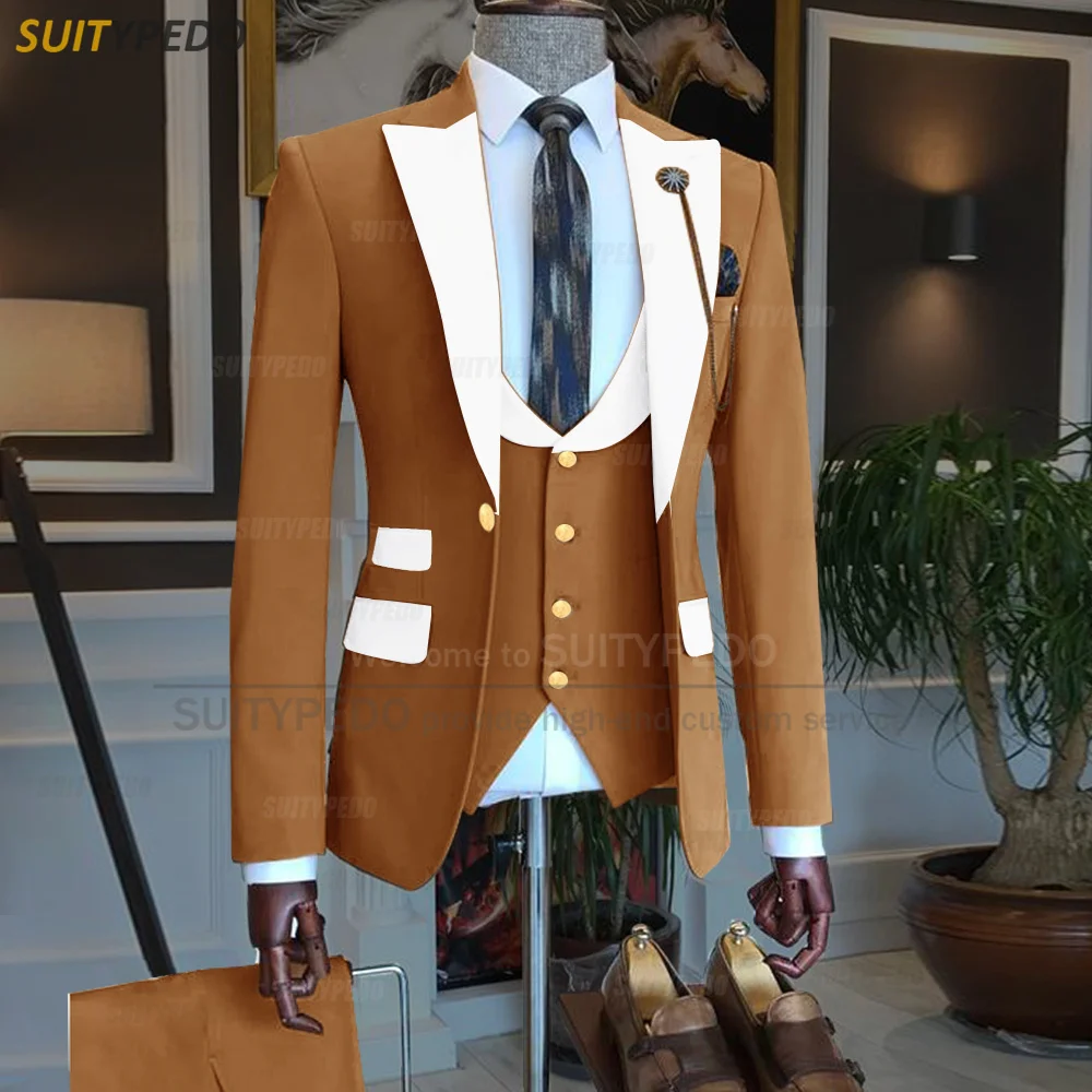 Sky Blue Suits for Men Slim Fit Fashion Blazer Vest Pants 3 Piece Tailor-made Luxury Performance Business Wedding Mens Tuxedos