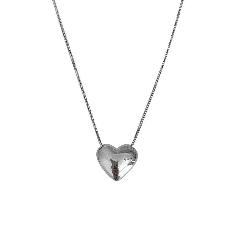 Pendant Necklace Simple Trendy Silver Love Heart for Women Korean Fashion Snake Bone Chain Clavicle Chokers Party Jewelry