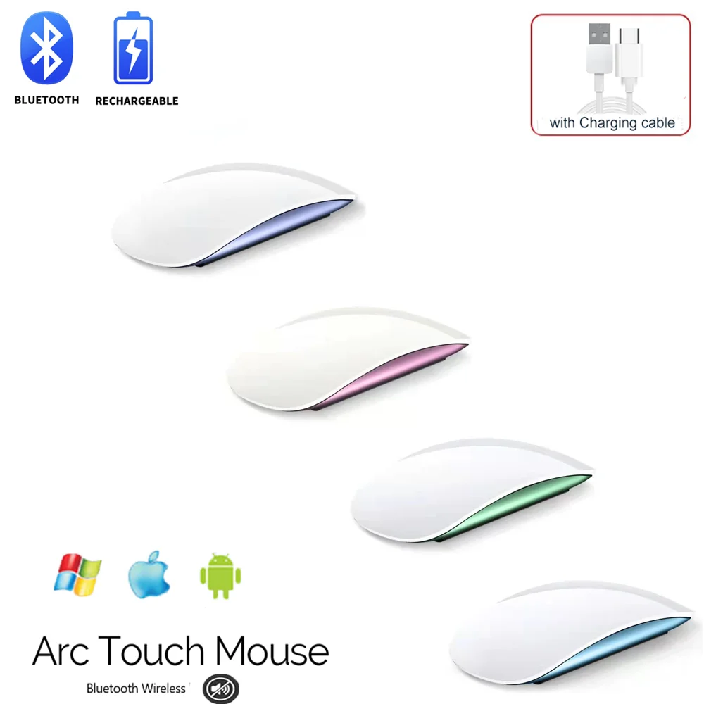 Nuovo Magic Mouse 2 Per Apple Bluetooth Mouse Mouse Wireless Ricaricabile Arc Touch Slim Silent Mause Per Mac Laptop Pc Ipad