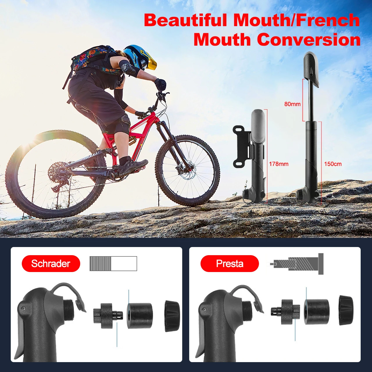 Bicycle Pump Portable Bicycle Pump Mini Hand Pump Bike Tire Fill Inflator Air Injector with Pressure Gauge MTB Road Cycling Accessories Tools