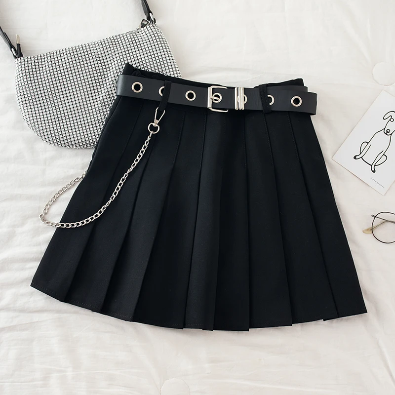 Punk Mini Skirt With Chain Belt Rock Girl Cheerleading