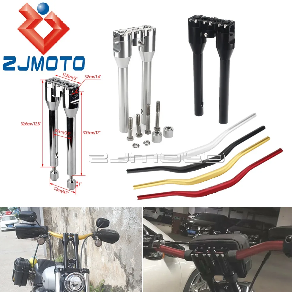 Motorcycle Height 12"+1" Clamp Bar Mount Riser Club Style 1-1/2" Handlebar T-Bar For Harley Softail Sportster Dyna Street Bob