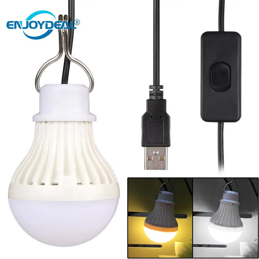 

5W USB LED Lamp Bulb Portable Tent Lanterns Camp Lights Emergency Night Bulb With Switch Button for Outdoor Camping Gear Hiking