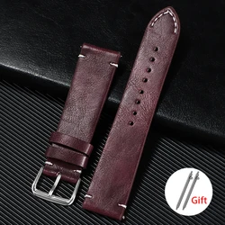 Vintage Genuine Leather Watch Band with Quick Release - 22mm (Red)