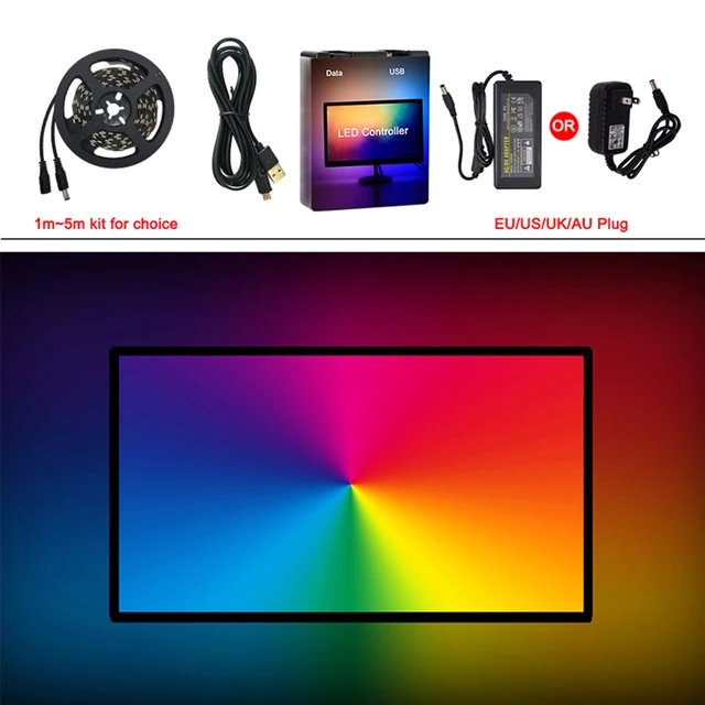 Einfach DIY Umgebungs Beleuchtung Computer RGB WS2812B LED Streifen Arduino PC  Monitor Traum Bildschirm Hintergrundbeleuchtung WS2812 KEIN Löten 1M 5M Kit