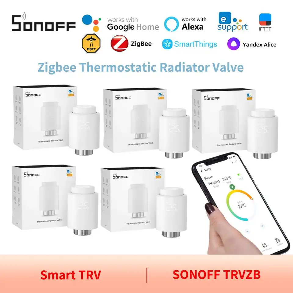 MOES Tuya ZigBee Smart TRV Thermostatische radiatorventielcontroller en gateway HUB-set, programmeerbare thermostaat, werkt op batterijen, spraakbediening met Alexa, eenvoudige doe-het-zelfinstallatie