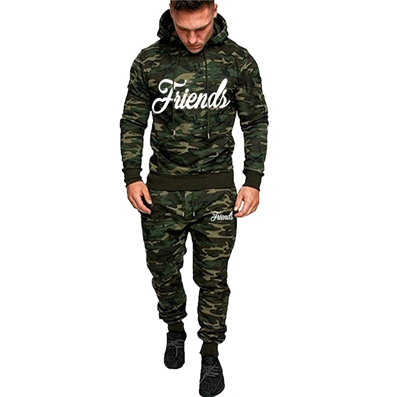 Men's fashion printed camouflage set, popular style jacket style outdoor sports hoodie+pants set/camouflage set