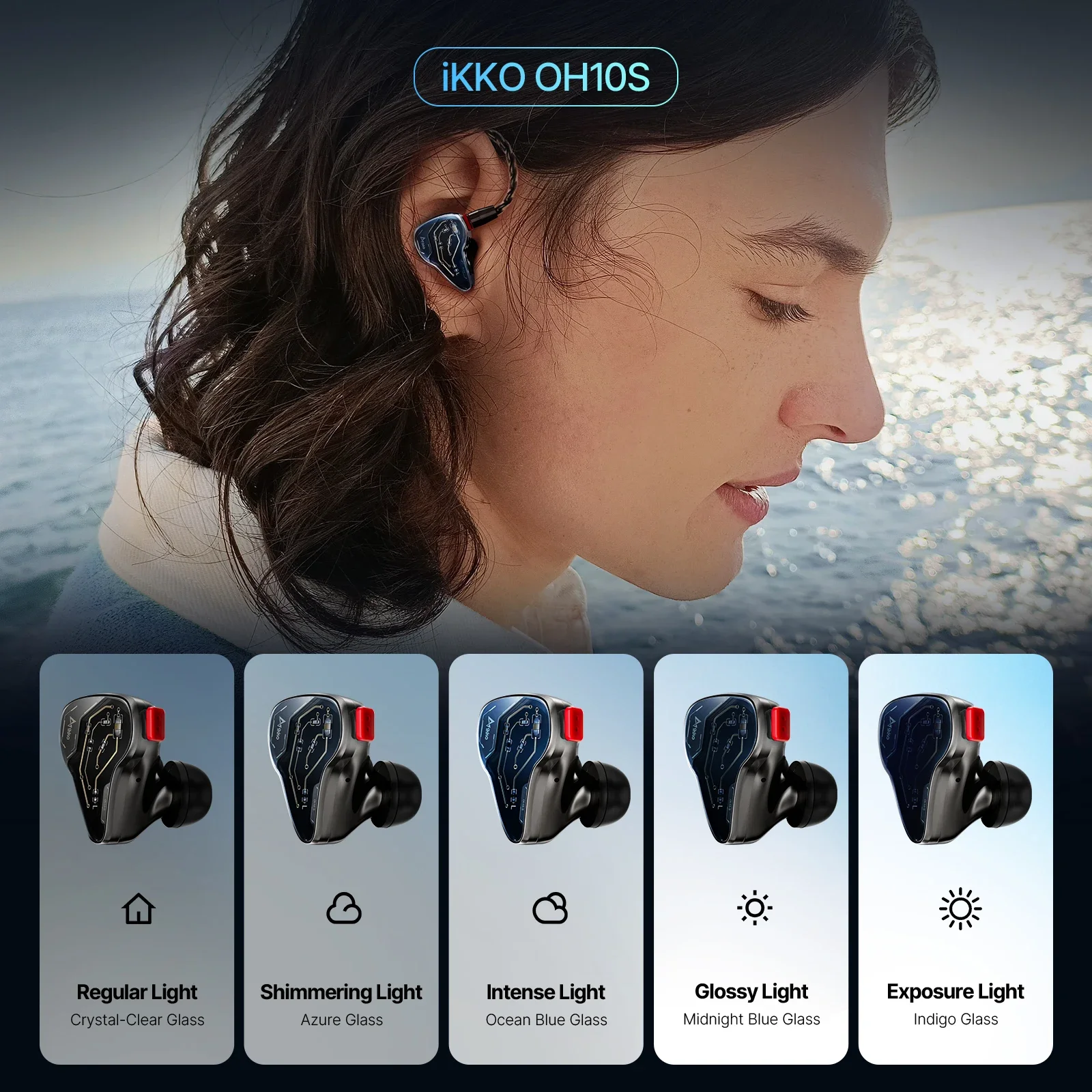iKKO OH10S Wired Earphone HIFI Headphones 18Ω 106dB 20-40KHz Photochromic Glass Headset Music Earbuds In Ear Monitor 4