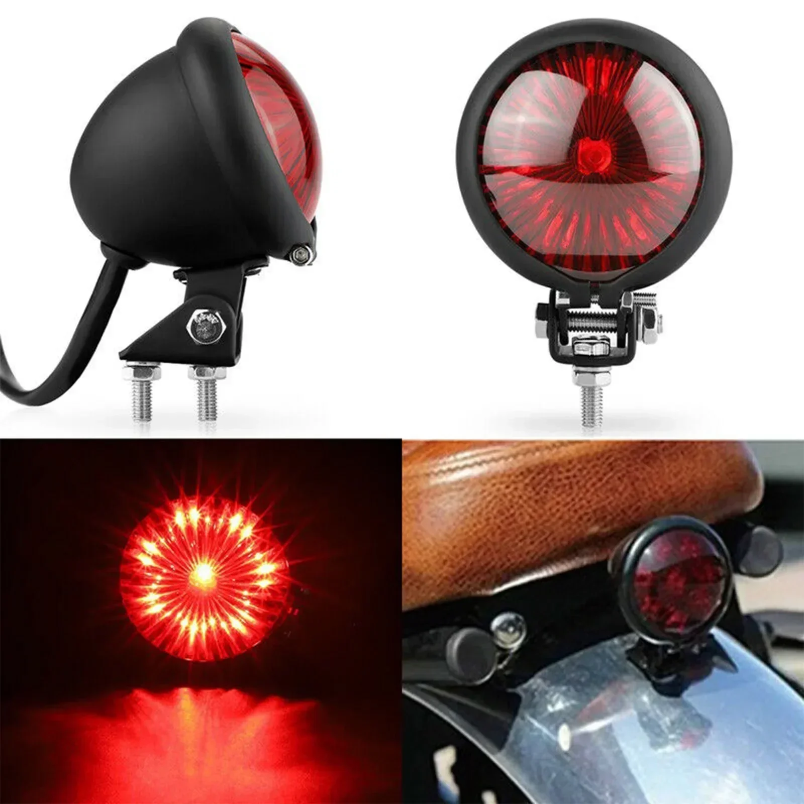 12V LED Red Retro Motorcycle Taillights Cafe Racer Style Tail Brake Light Smoke Lens Rear Stop Lamp For Chopper Bobber Scrambler