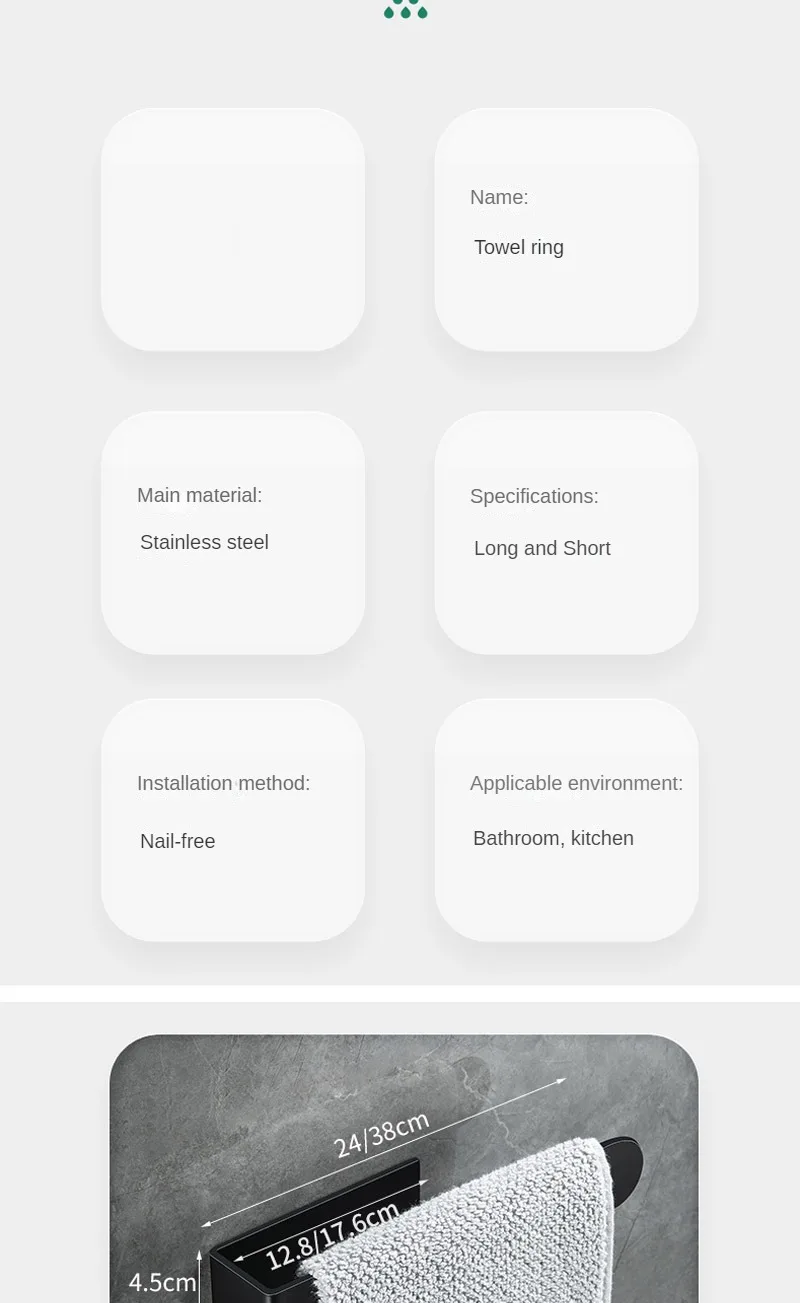 Description Picture 3 of itemTowel Holder Bathroom Wall Mounted Ring For Towels Kitchen Accessories Stainless Steel Rack Punch Free Household Organizer Rail