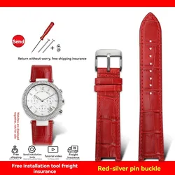 Luxurious Genuine Leather Watch Strap - Premium Cowhide Calfskin, Various Sizes Available - 18mm - 10mm (Red - silver A)