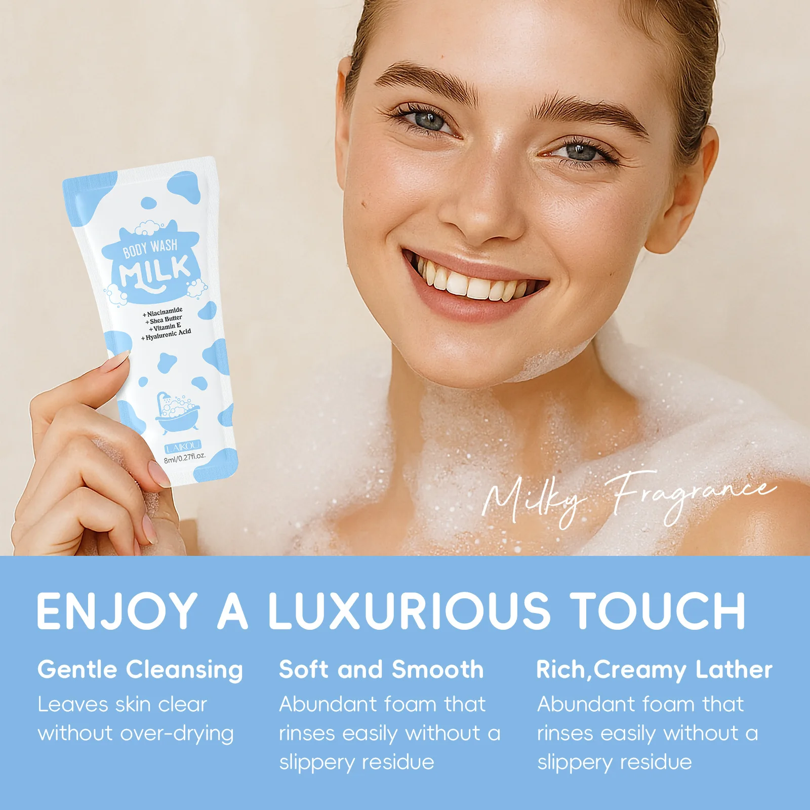 10pcs Milk Shower Gel 8ml/bag Moisturizing and Fragrant Hydrating Shower Gel Easy To Carry When Traveling, Unisex