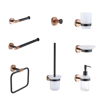Black Rose Gold Bathroom Accessories Set – Soap Dish, Towel Ring & Robe Hook 1