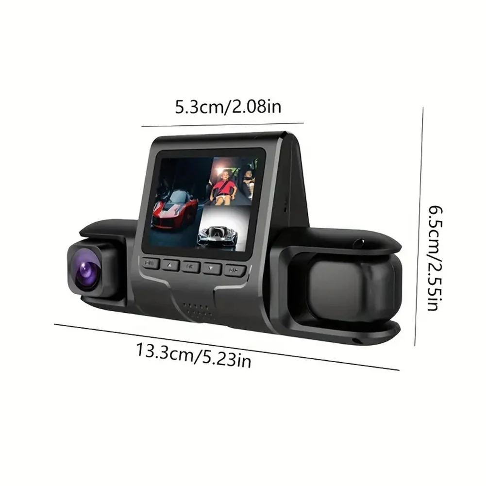 Videocamera per Auto a 3 Obiettivi con G-Sensor HD 1080P, Registratore Video per Auto, Monitor di Parcheggio, Telecamera Anteriore e Posteriore, Display LCD, Visione Notturna - immagine 6