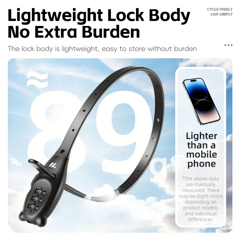 WEST BIKING Portable Bicycle Lock Cable Tie Zinc Alloy Password Lock Anti-Theft Bike Helmet Lock Freely Adjustable Rope Lock