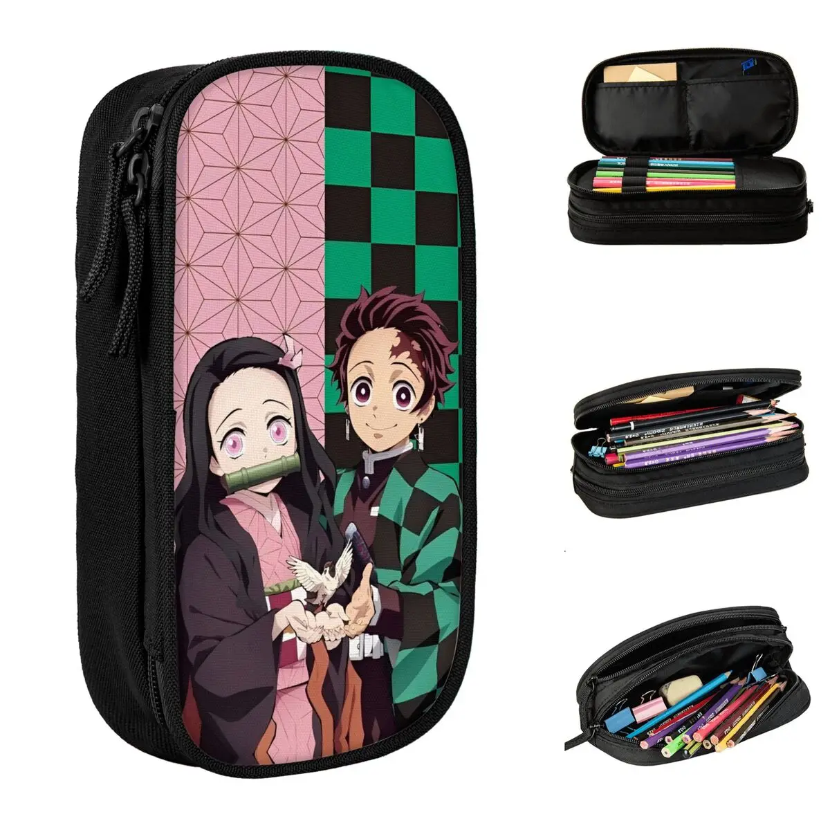 Fashion Demon Slayer Anime Nezuko Tanjiro Pencil Case Pencil Box Pen Holder Large Storage Bags School Cosmetic Stationery
