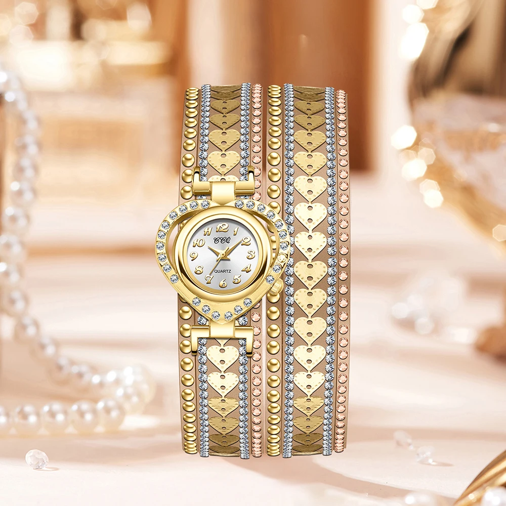 Retro Luxury Popular Diamond Winding Long Strap Peach Heart Bracelet Watch Women women watches