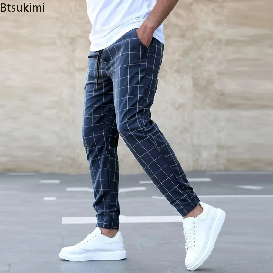 2025 Nuova Primavera Autunno Casual Pantaloni Plaid da uomo con coulisse Pantaloni larghi Tendenza Streetwear Pantaloni sportivi Pantaloni sportivi da uomo d'affari 2