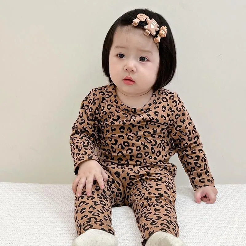 Baby Pajama Set Children's Underwear Set Girls Spring Autumn Long Sleeve Pants Leopard Print Home Sleepwear 1Set children underwear suits,children clothes