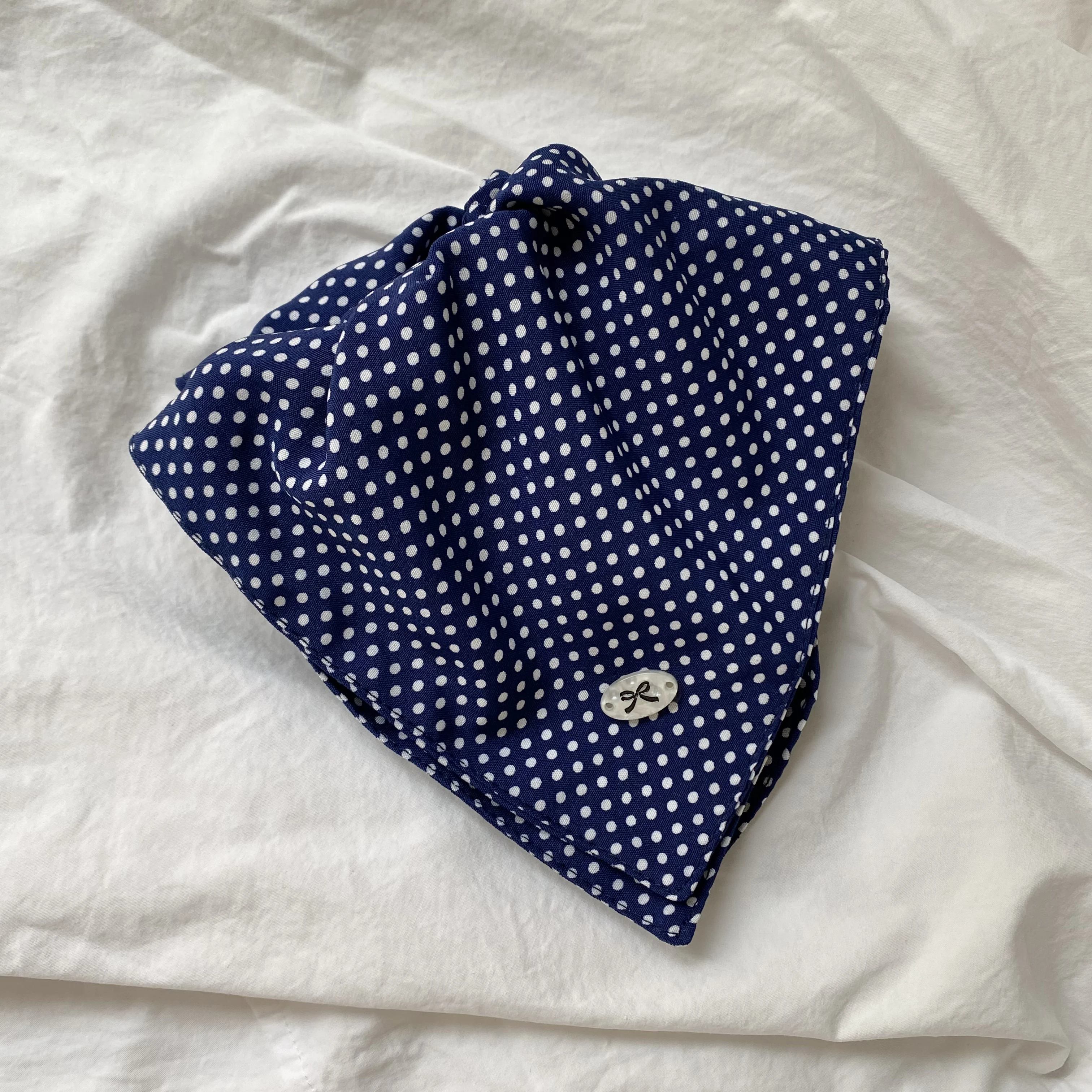 1PC Preppy Style Navy Blue Polka Dot Hair Scrunchie, Large Square Scarf Hair Tie, Cute College-Inspired Hair Accessory For Women