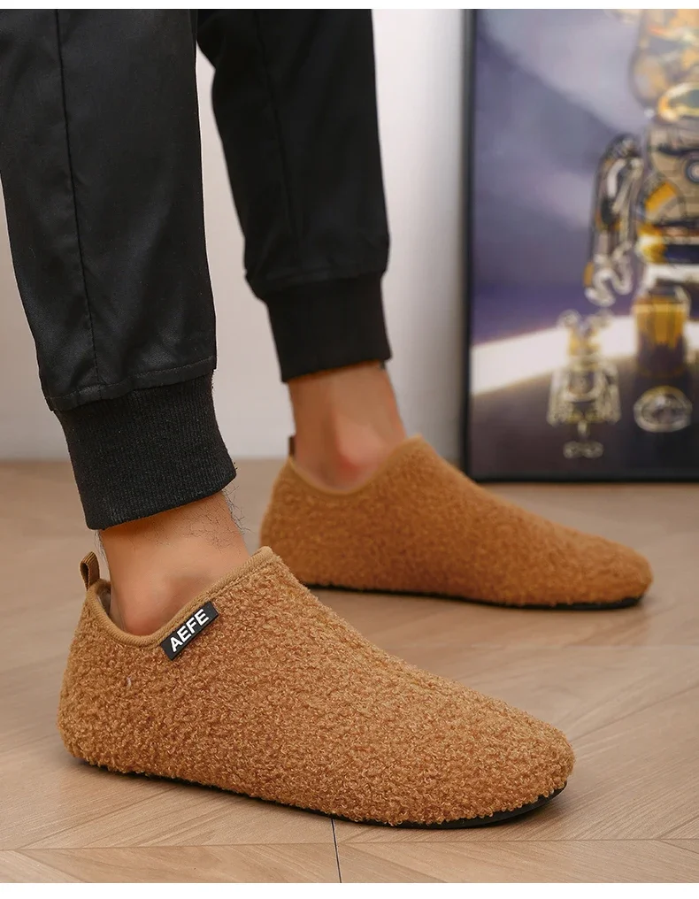 S14c1465be35448cf8a0c3add3b75db18S Warm Lightweight Cotton Slippers for Men Plush Winter Home Loafers