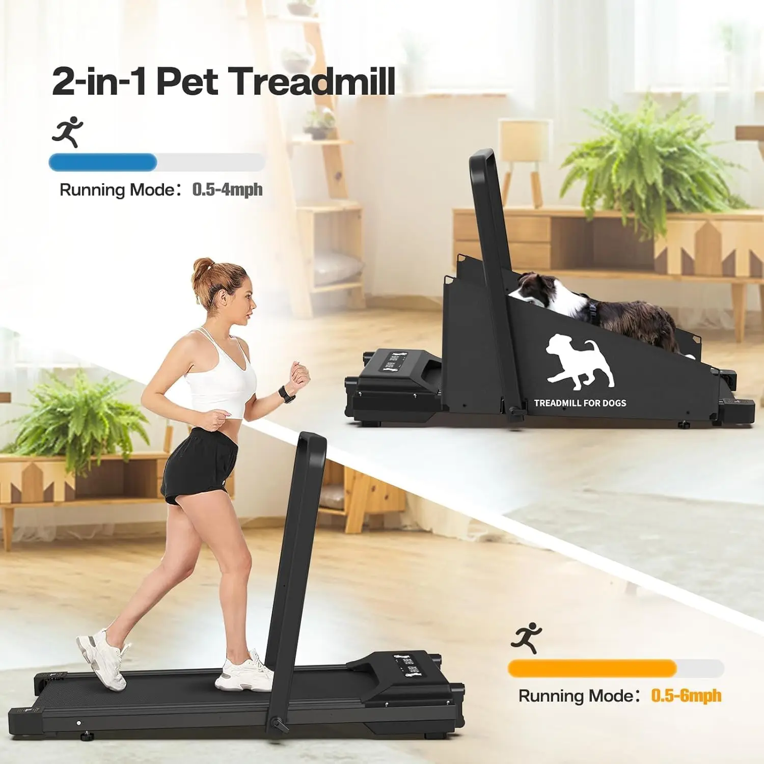 Medium Small Dog Treadmill 265lbs Weight Capacity Pet Fitness Machine 360&deg; Rotatable Display 2 1 Treadmill Wheels Remote Control