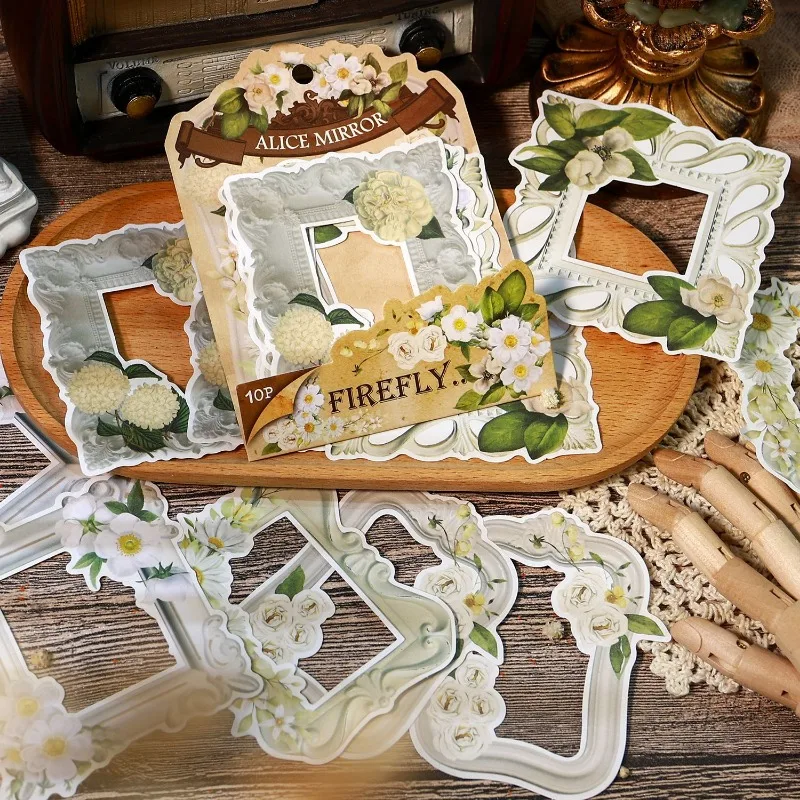 10Pcs Flowers Window Scrapbooking Papers Retro Frame Material Paper Notebook Collage Fai Da Te Journaling Planner Album Deco Supplies