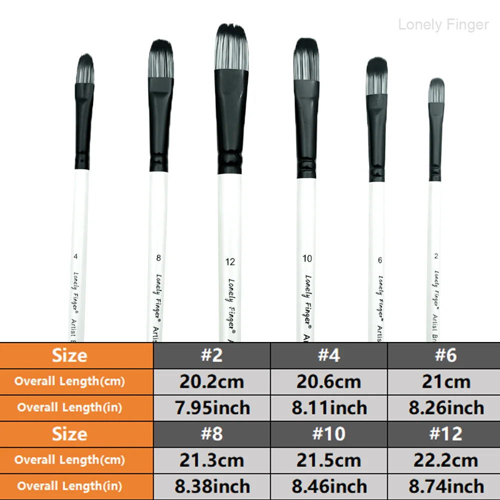 필버트 페인트 브러쉬 세트, 아크릴 오일 수채화 구아슈 페인팅용 6개 아티스트 페인트 브러쉬, 프리미엄 나일론 헤어 아트 페인트 B