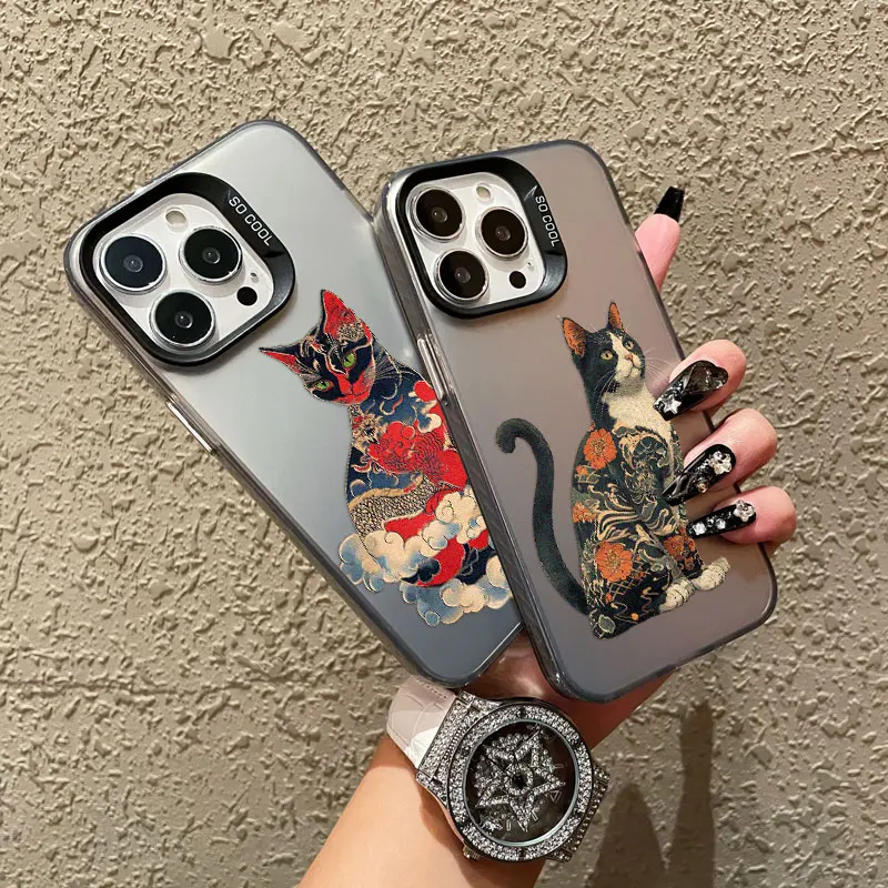 Vibrant Japan Cat Design Shockproof Laser Phone Case