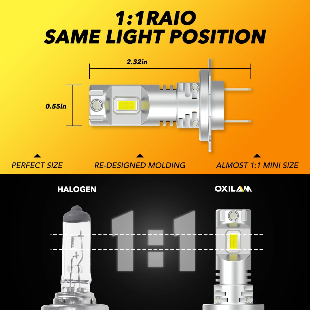 OXILAM H7 LED Headlight Bulbs, CSP LED Chips 6500K Cool White, 1:1 Min -  Oxilam