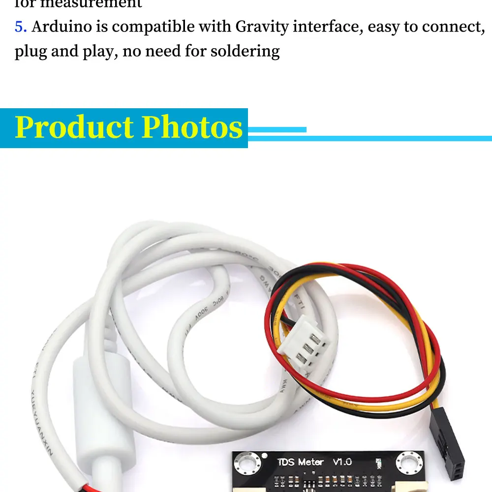 Analoger TDS-Sensor TDS-Messgerät Wasserleitfähigkeitssensor Tester Flüssigkeitserkennung Wasserqualitätsüberwachung für Arduino-Modul NEU – Detail 8
