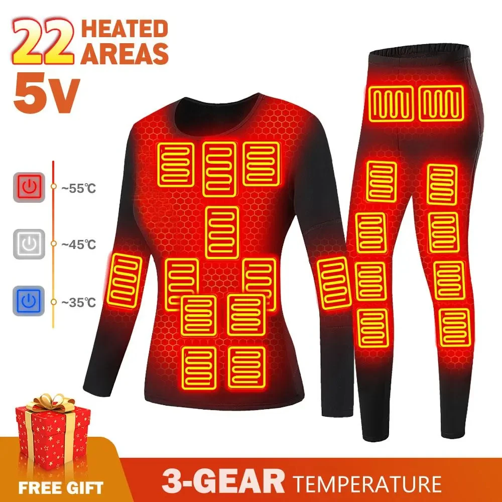 Heated Thermal Underwear Winter Heating Jacket Skiwear Heated Jacket USB Electric Heating Clothing Fleece Warm Autumn Top Pants
