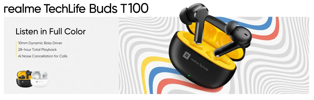 Audifonos Realme Buds T100 Touch Cancelacion Ruido Ipx5 Color Negro