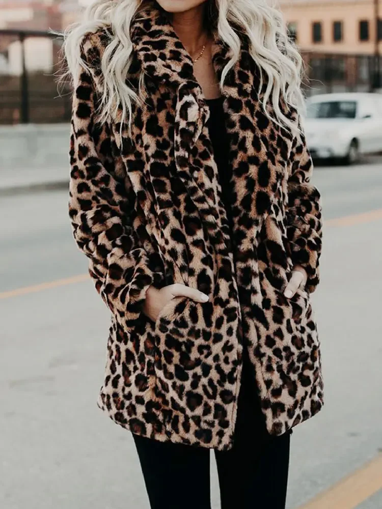 Autumn Leopard Faux Fur Coat Women Long Winter Coat Woman Fashion Warm Jacket Ladies Fur Jacket Female Plush Teddy Coat Outwear