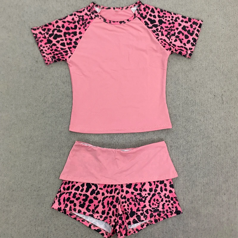 Y2k Sexy Trendy fashion American retro hot girl style leopard print contrasting suit slim fit short sleeved shorts two-piece set 2