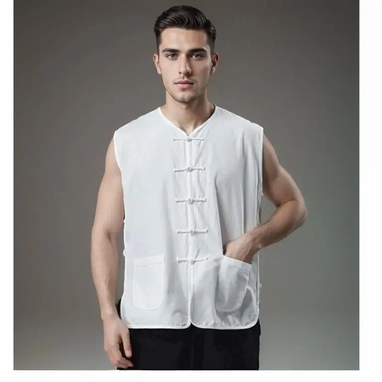 Traditional chinese style kung fu clothes man tai chi fashion Summer casual cotton and linen camisole vest
