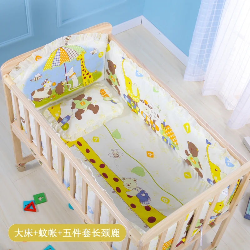 baby-wooden-crib-with-mosquito-net-baby-rocking-crib-with-roller-newborn-infant-game-bed-computer-table-baby-cot-bedding-set