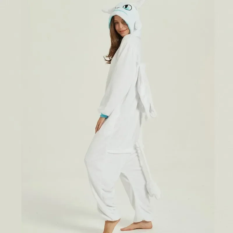 Flannel Cartoon Conjoined Animal Pajamas Tamed Dragon White Dragon Thickened Home Clothes Stitch Pajama Adult Costume Cosplay,women jumpsuit kigurumi pajamas onesies cosplay pajamas onesies flannel pajamas onesies
