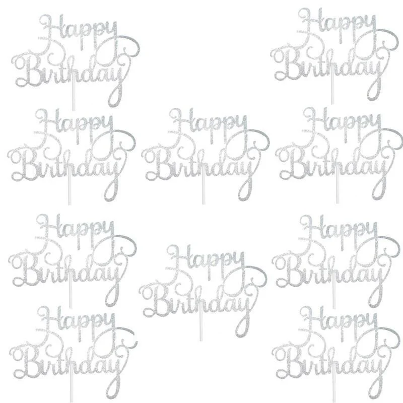 10pcs Gold Black Silver Happy Birthday Cake Topper Decoration DIY Acrylic Letter Kids Birthday Party Supplies