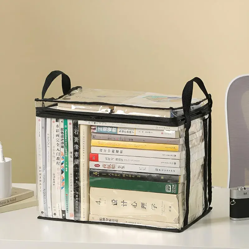 1pc 접이식 투명 책 보관 상자, 학생 기숙사 교실용 방수 책 정리함, 가정용 투명 상자