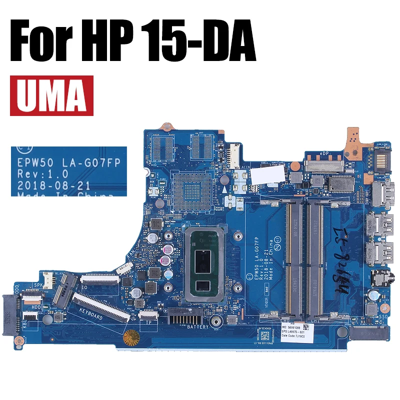 For HP 15-DA Laptop Motherboard LA-G07FP i3 i5 i7 8/10th 940MX 2G