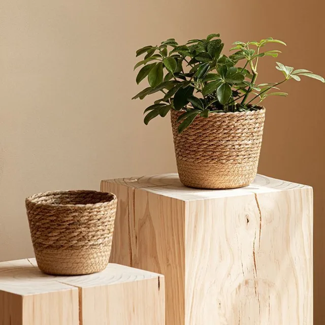 Mir de rangement en rotin tissé à la main WUNICEF, pot de fleurs en paille tissée, pot de fleurs de jardin, jardinière 5