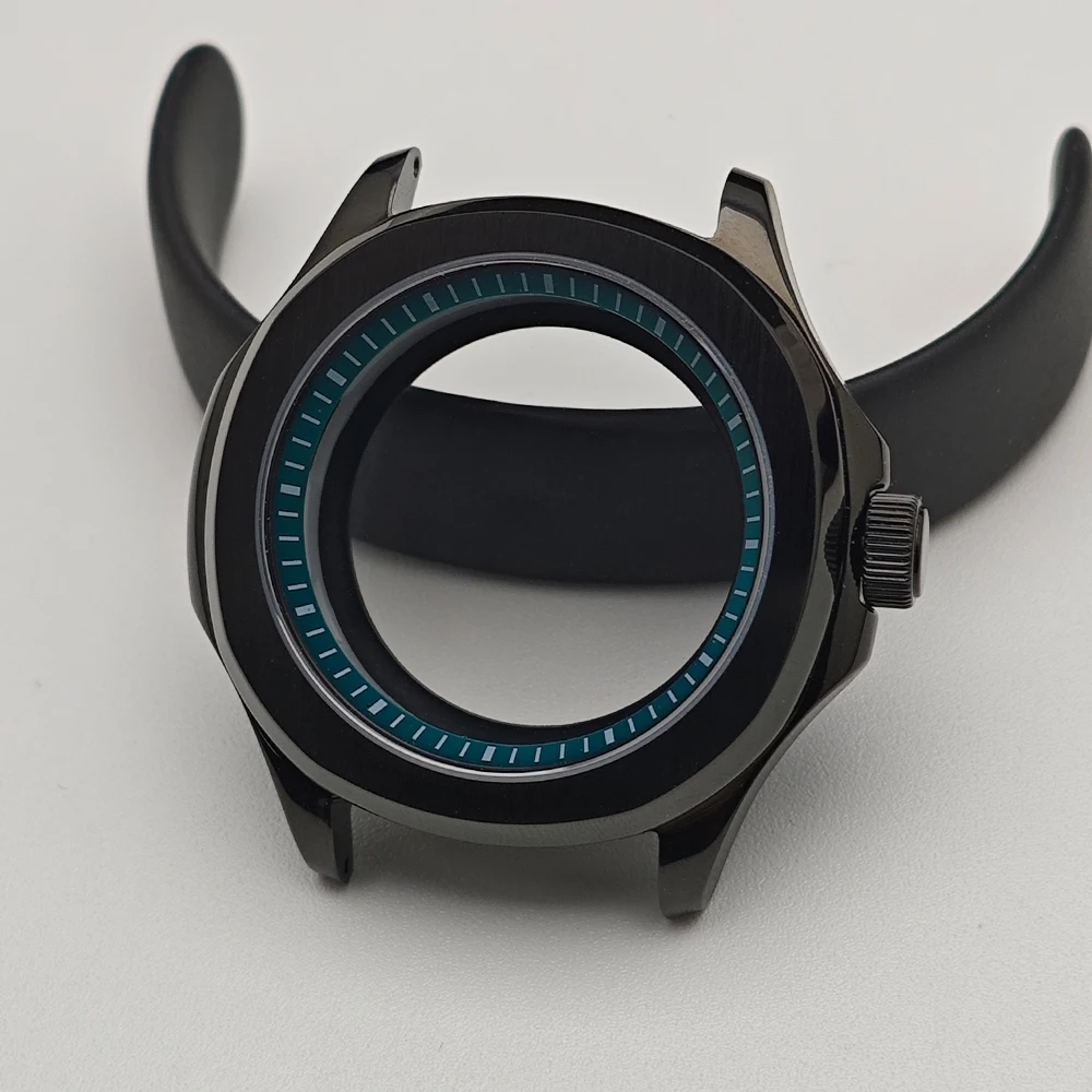 Black Steel Watch Case with Chapter Ring and Sapphire Glass, 39.5mm