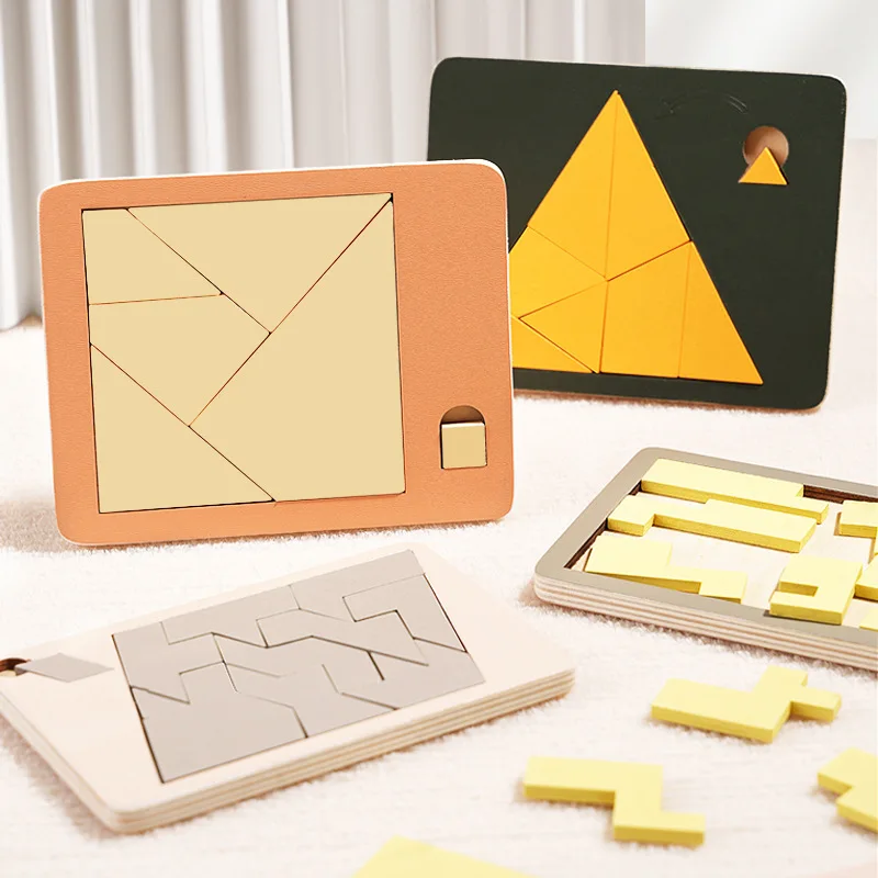 Wooden Geometric Puzzle Brain Teasers Toy Intelligence Tangram Jigsaw Puzzles Game STEM Montessori Education Toys for Kids Adult Jigsaw Puzzles Wooden Jigsaw Puzzles Wooden Puzzle Toys Educational Puzzles Mini Jigsaw Puzzle