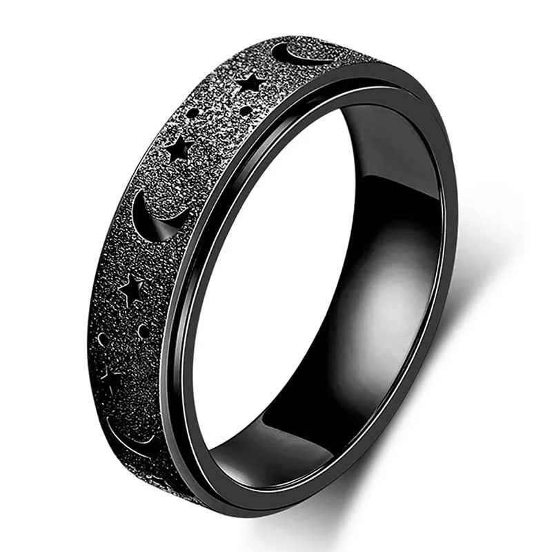 1pc Anxiety/ Fidget Ring Made Of Stainless Steel Rotatable Design Trendy Moon And Star Design Multi Colors To Choose Match 3