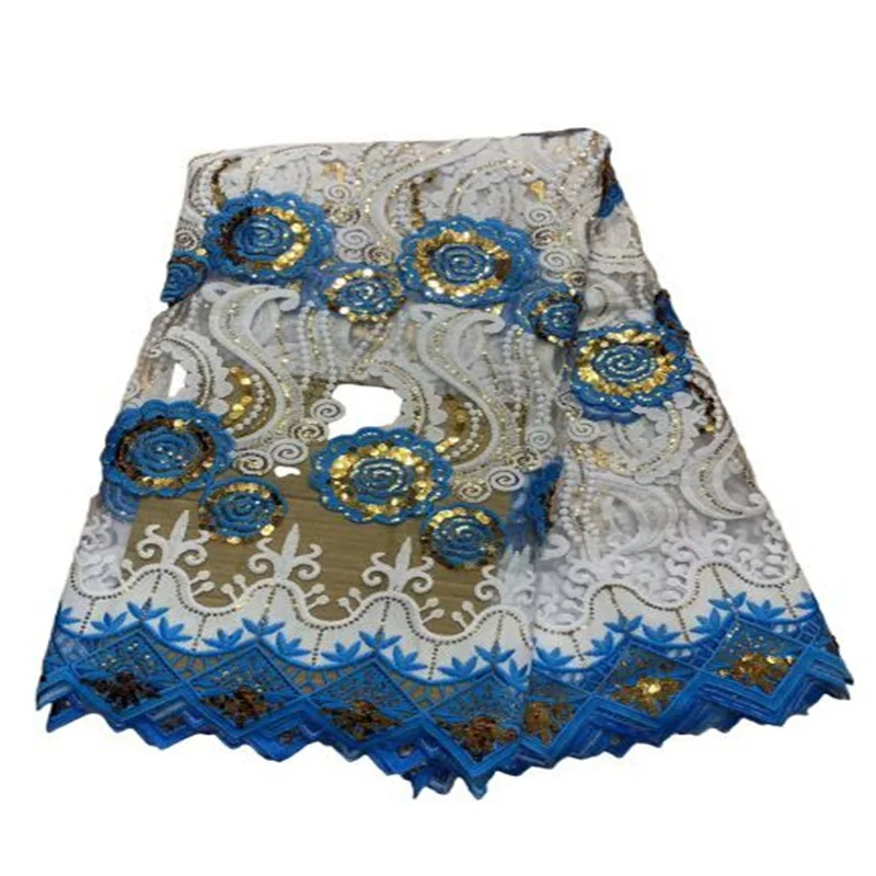

Зеленая африканская кружевная ткань с блестками, синяя/белая/Золотая, Высококачественная французская нигерийская сетчатая ткань с вышивкой для шитья свадебного платья