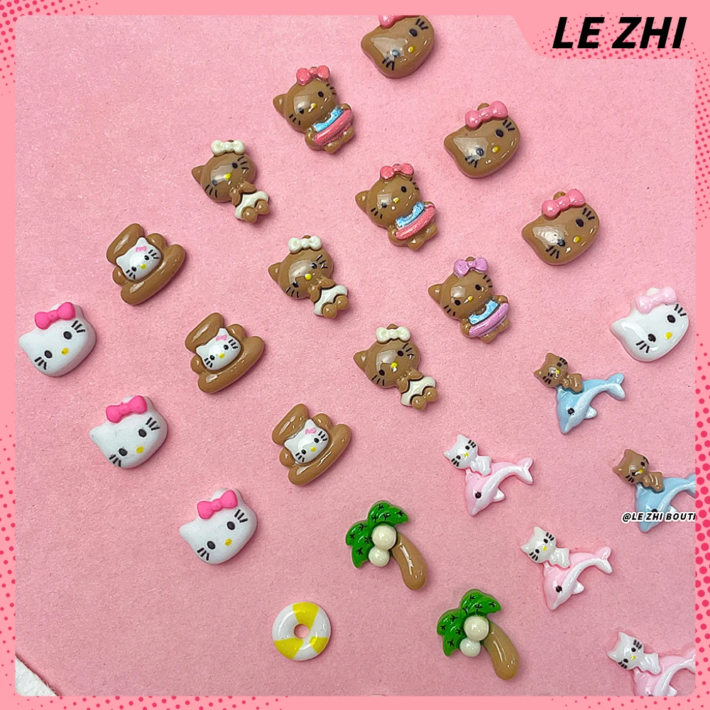 20Pcs 하와이 3D 헬로 키티 네일 아트 수지 액세서리 여름 해변 검은 피부 ..